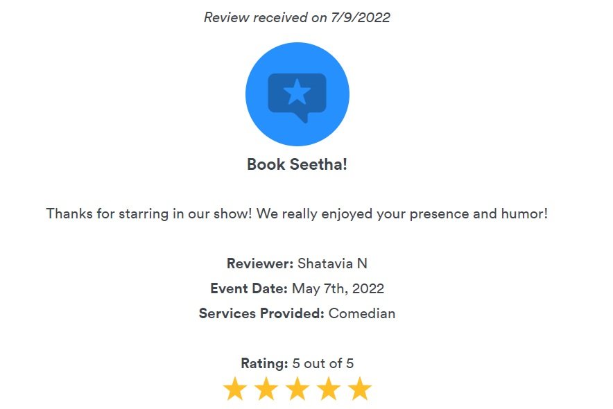 Seetha the Comic. Florida Indian Variety Comedian Review 4