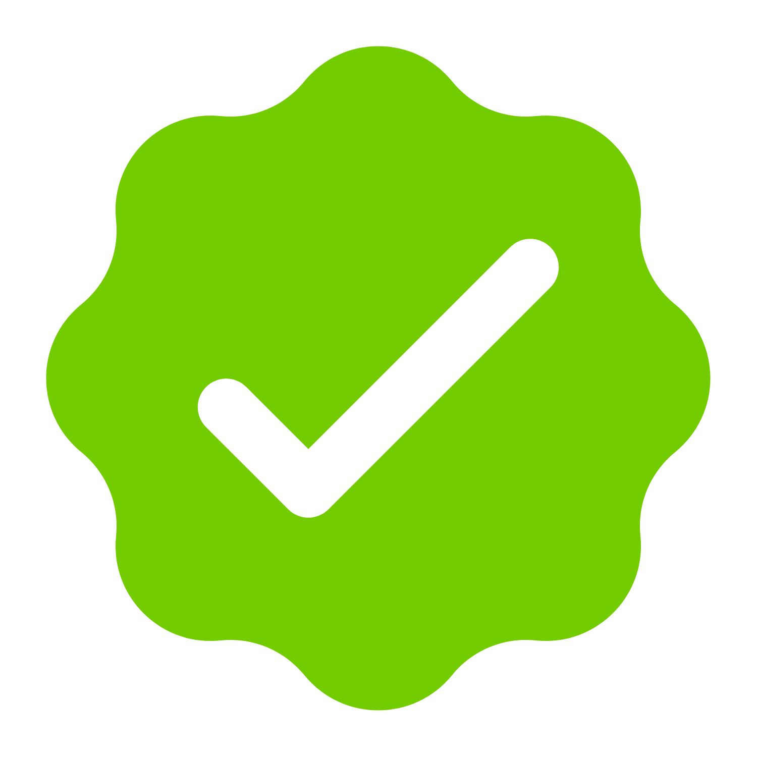 Green badge with a black checkmark in the center.