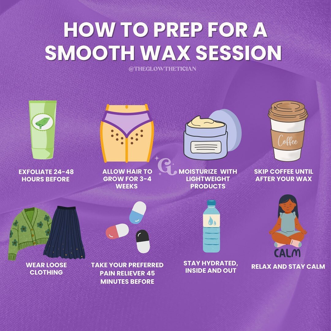 Prep your skin for a wax like a pro! 🌸✨ Before your next wax appointment, follow these essential steps for a smooth and comfortable experience:

1️⃣ Exfoliate: Gently exfoliate your skin a day or two before your appointment to remove dead skin cells