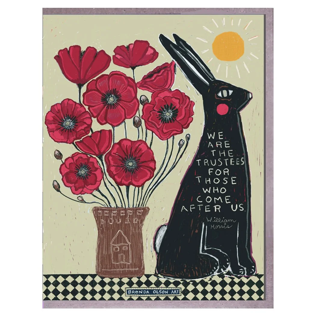 poppies and bunny. card. brenda olson