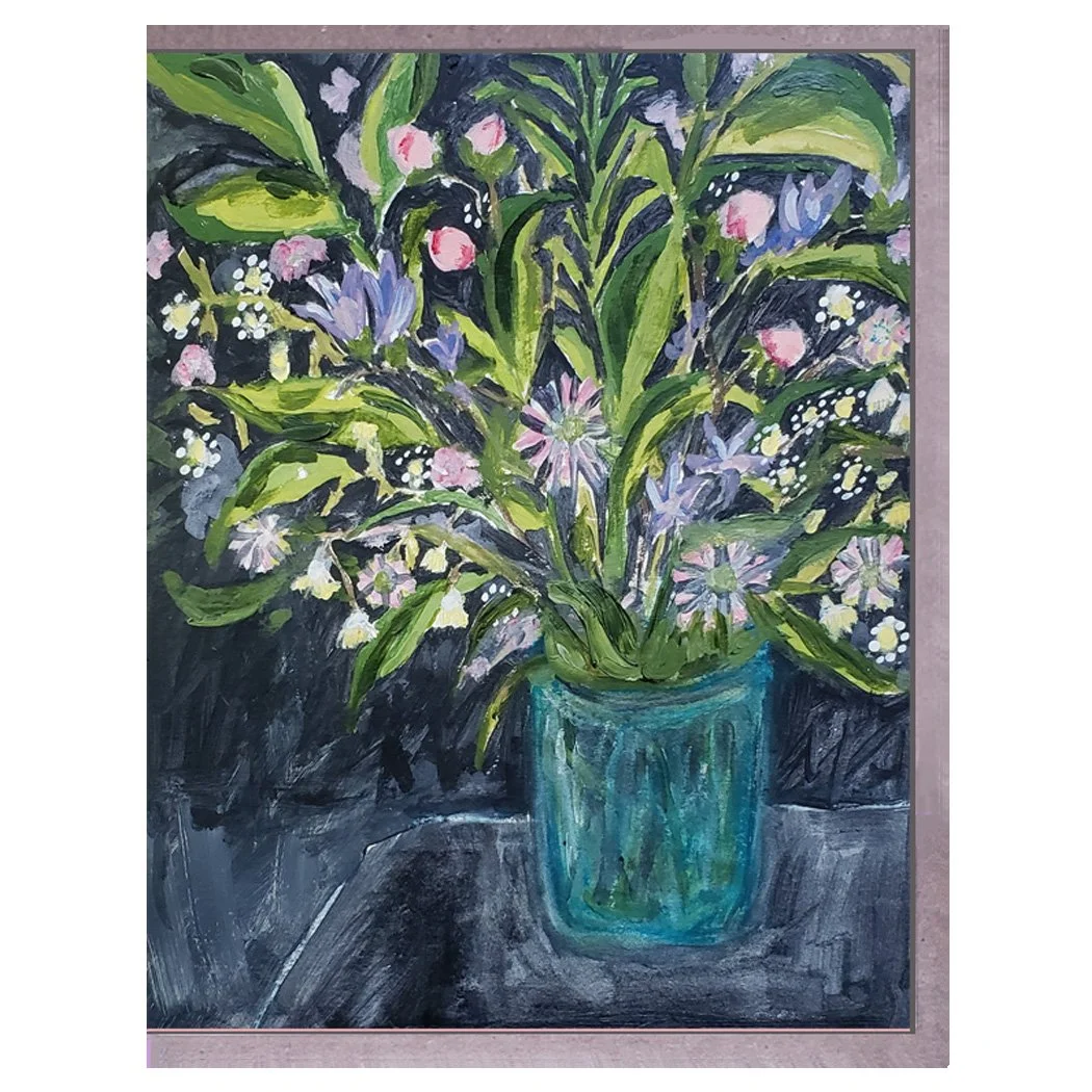 purple flowers. card. brenda olson