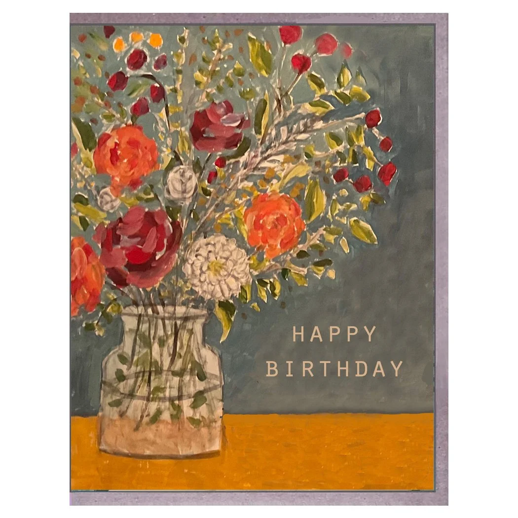 flowers on gold. HB card. brenda olson