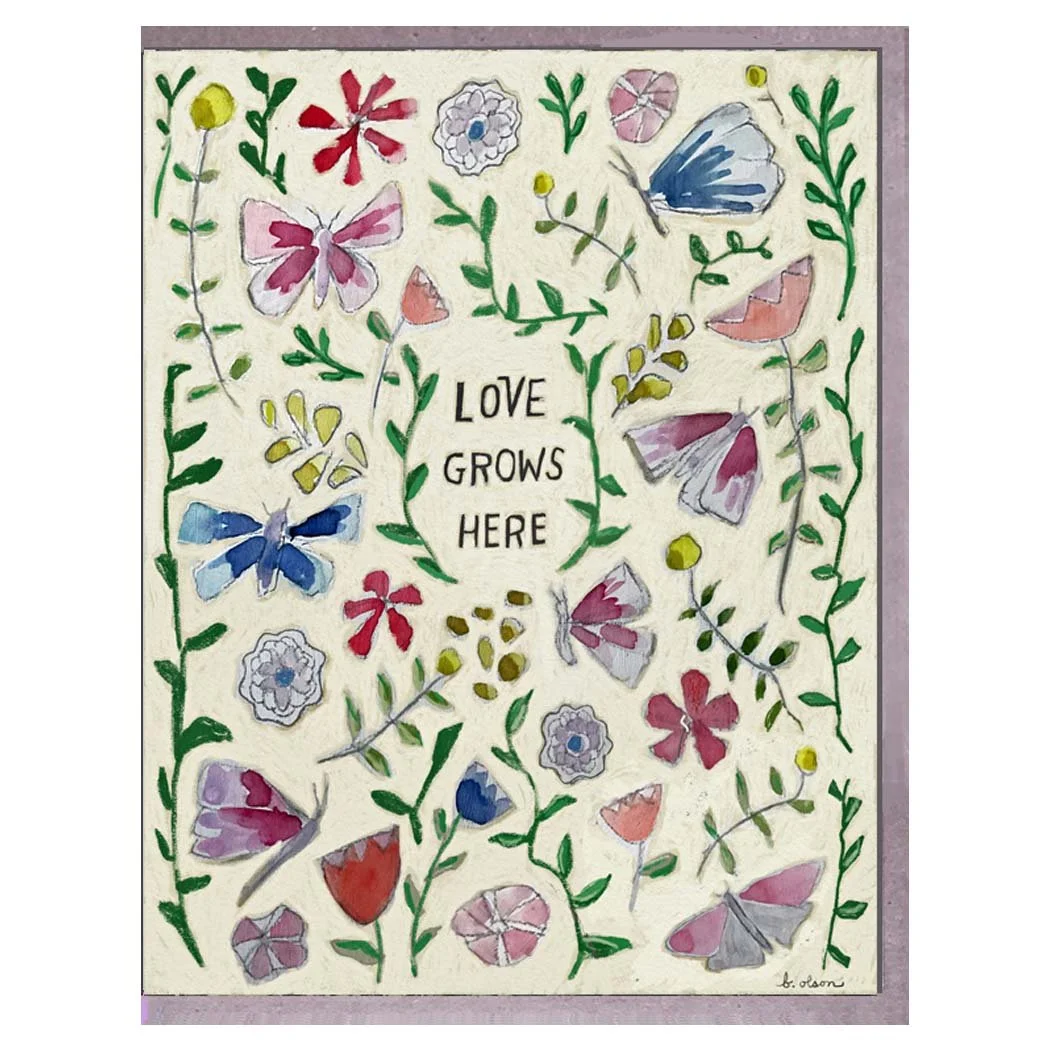 butterflies and flowers - love grows. card. brenda olson