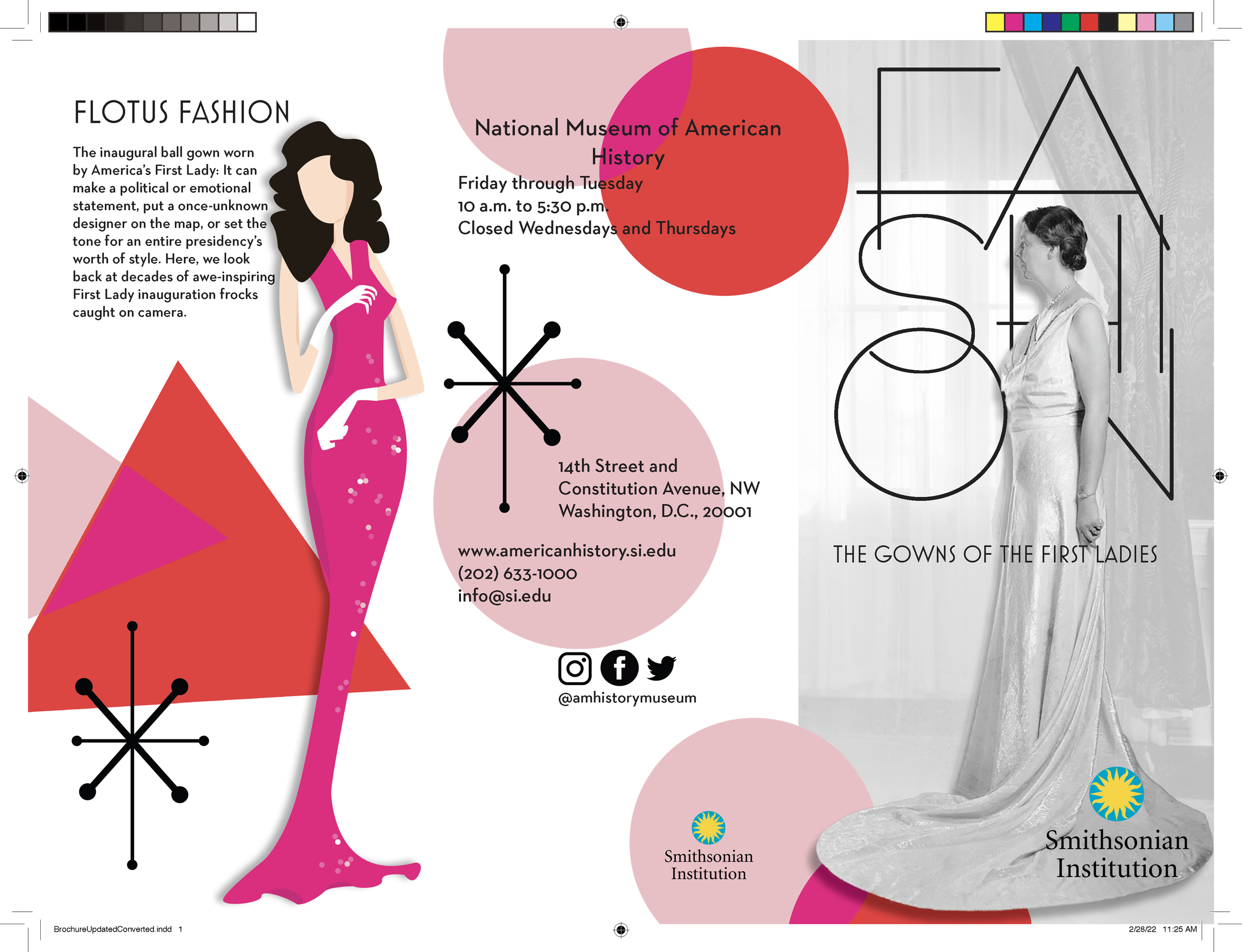 Outside 3 panels of a brochure for a class project (2022).