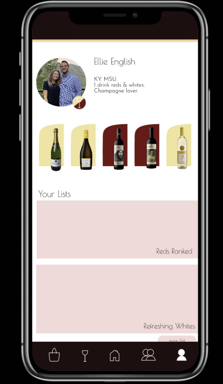 Profile page of my prototype app, The Wine List.