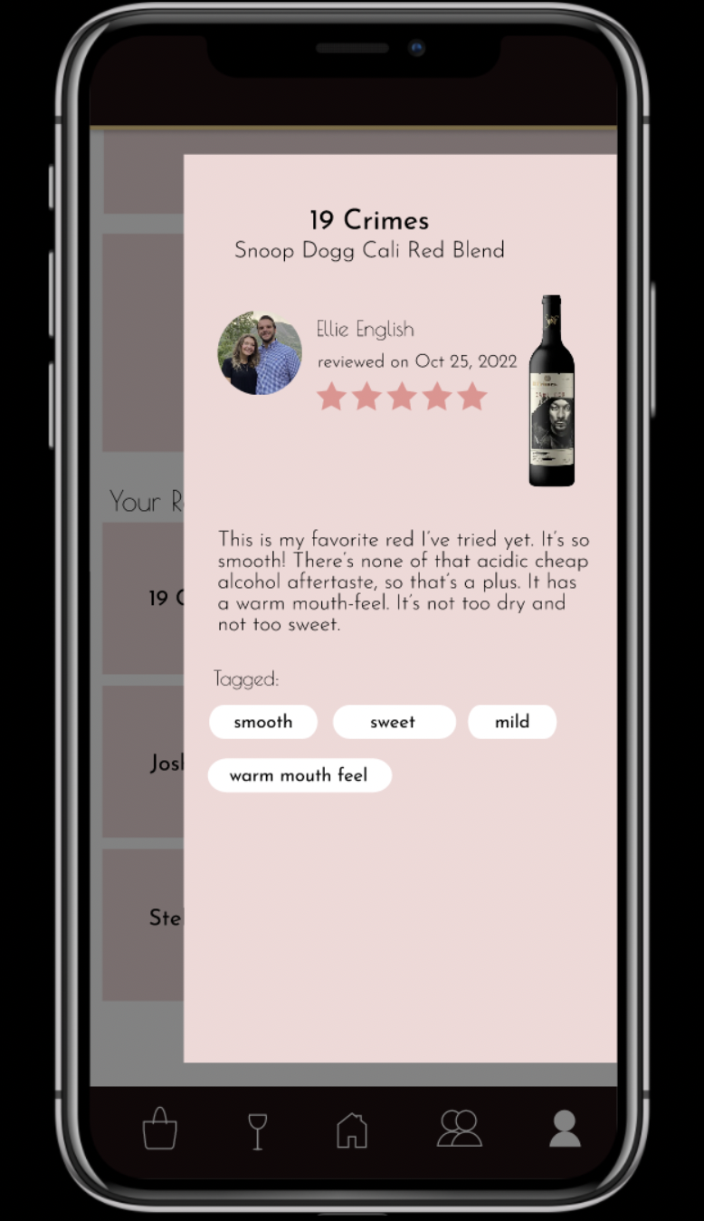 Review slide in from my prototype app, The Wine List.