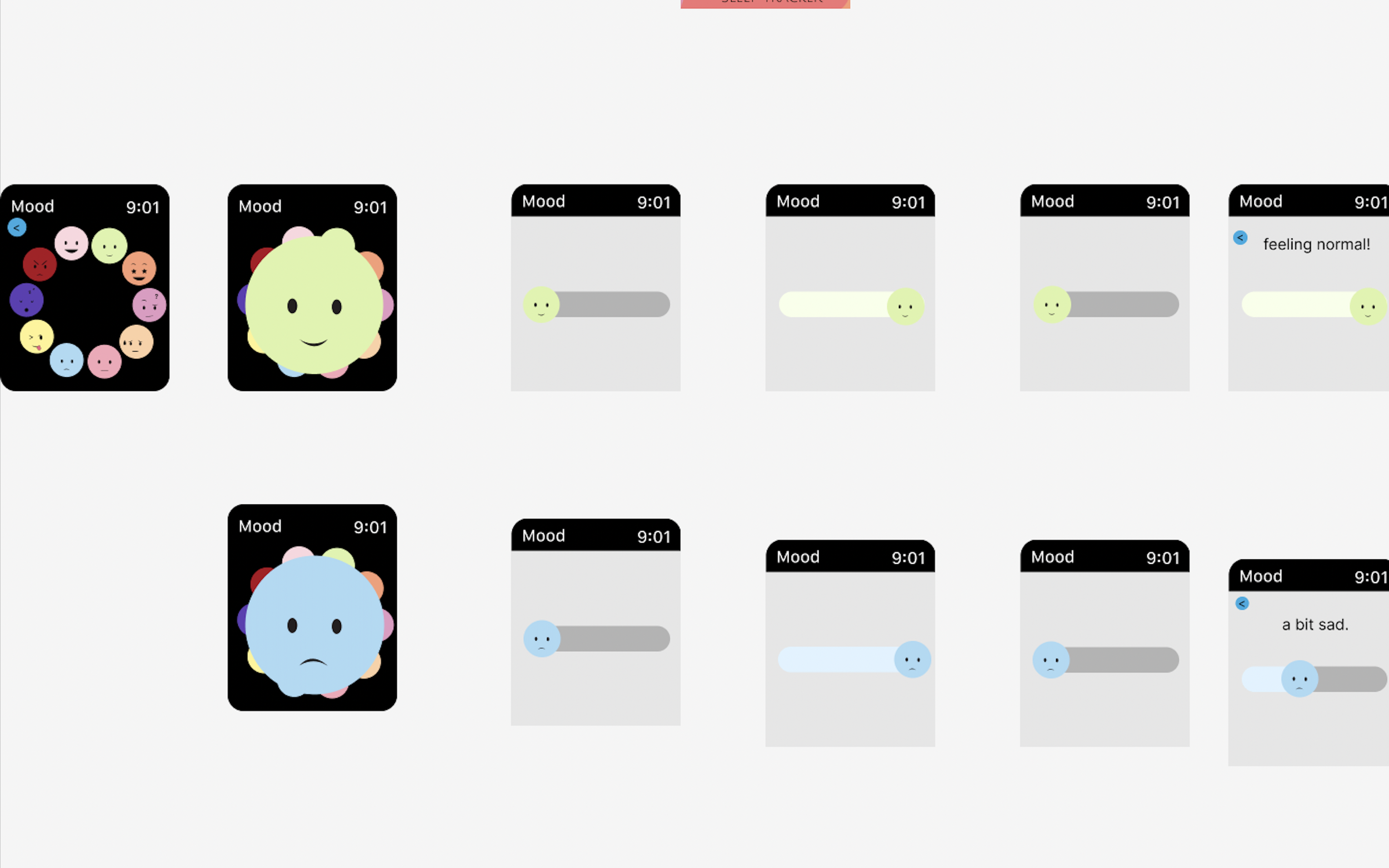 Frames from my prototype Mental Wellness watch app.