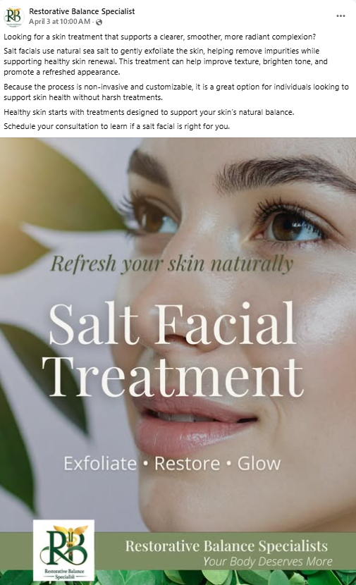 restorative balance specialists salt facial treatment