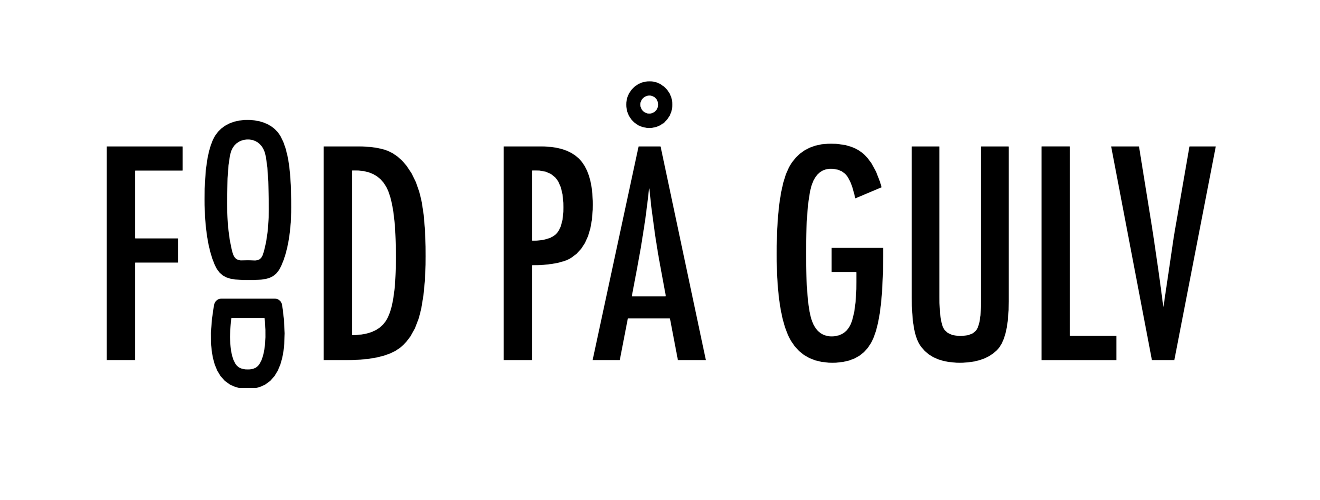 Text reading 'FOD PÅ GULV' in black outline on a black background.
