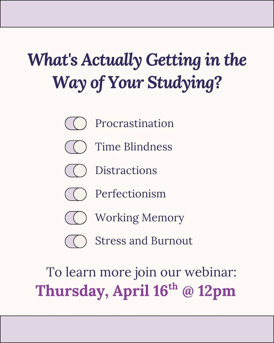 What&rsquo;s actually getting in the way of your studying? 👀

If you&rsquo;re stuck in the cycle of procrastination, distractions, or feeling totally overwhelmed&hellip; you&rsquo;re not alone&mdash;and you&rsquo;re not the problem.

Join us for our