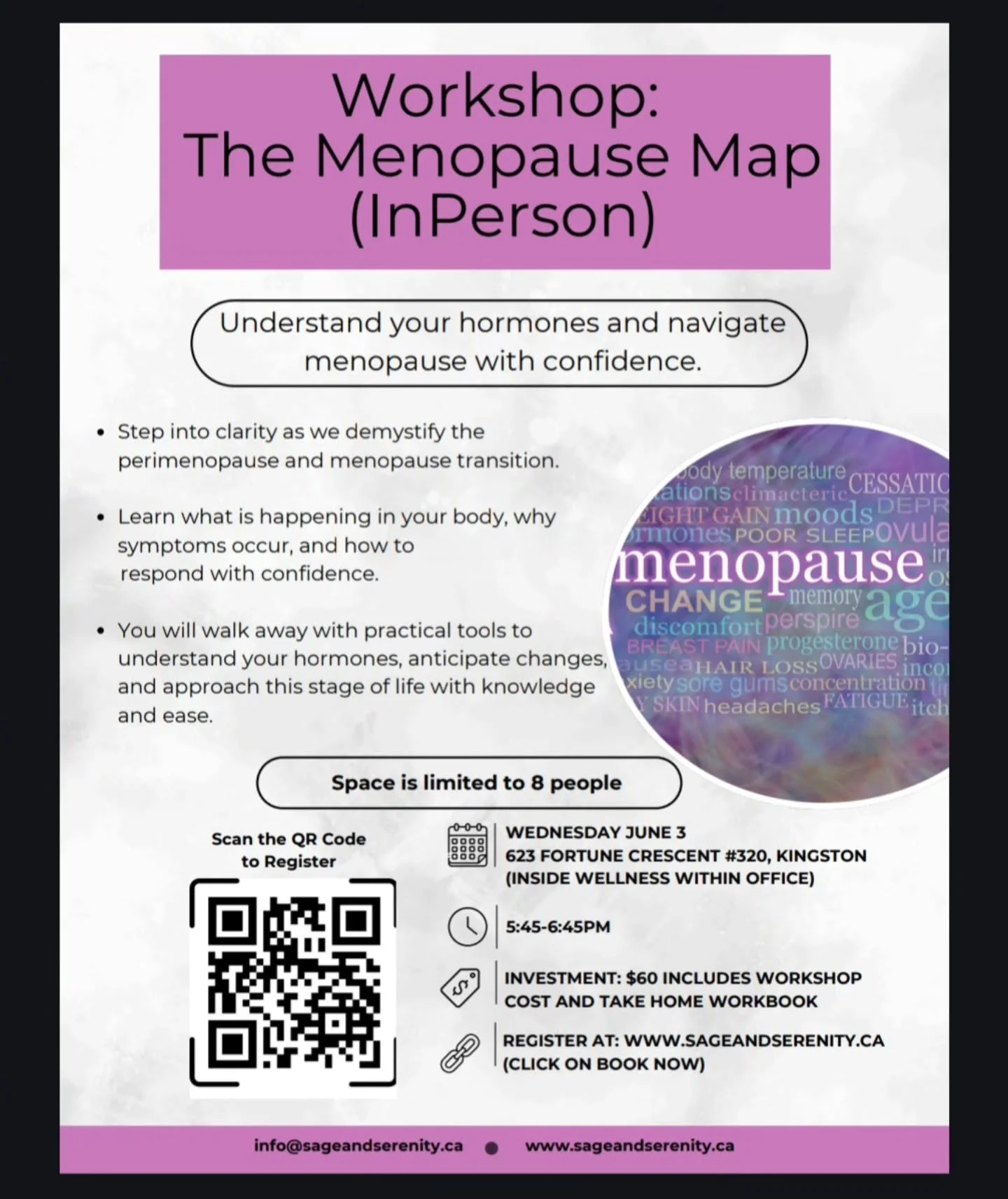 The Menopause Map Workshop 🦋
An in-person workshop to help you understand your hormones and navigate menopause with confidence. Hosted here at Wellness Within with Emma Sutherland (Sage and Serenity).

Feeling confused by the changes happening in yo