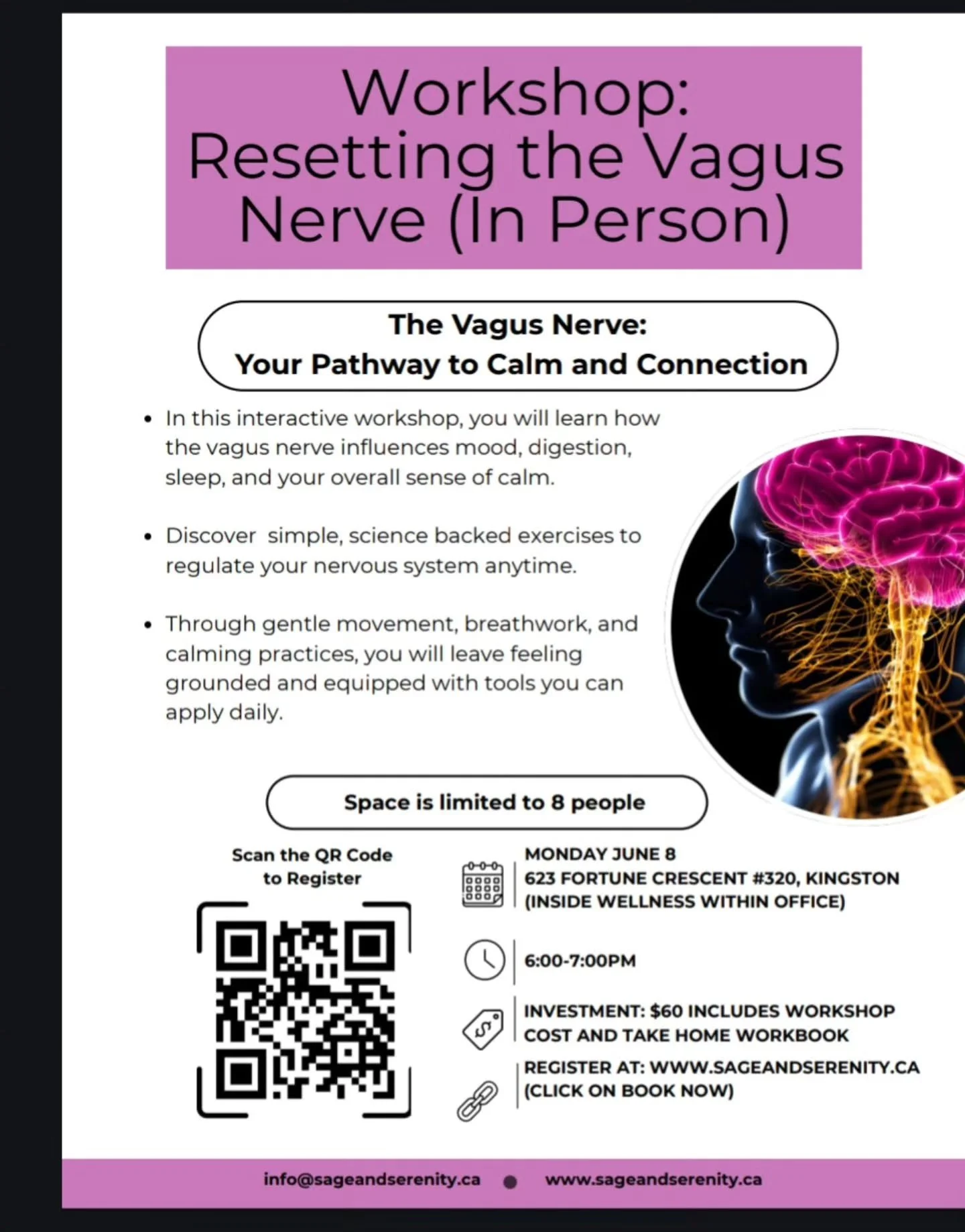 Resetting the Vagus Nerve Workshop 🧘&zwj;♀️
An in-person workshop focused on your pathway to calm and connection. Hosted here at Wellness Within with Emma Sutherland (Sage and Serenity).

Feeling overwhelmed, dysregulated, or stuck in stress mode? T