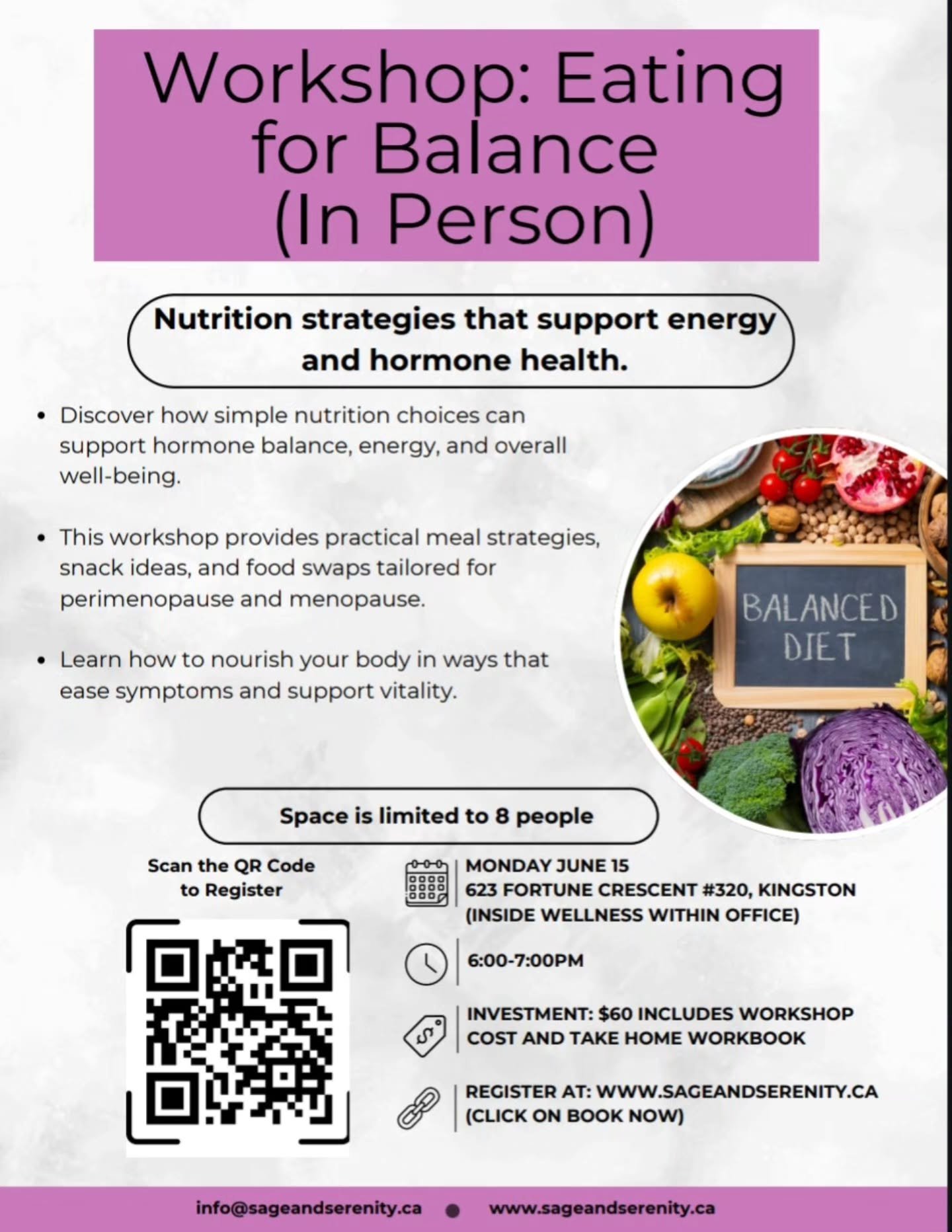 Eating for Balance Workshop🥚🥗🥝
An in-person workshop focused on nutrition strategies that support energy and hormone health. Hosted here at Wellness Within with Emma Sutherland (Sage and Serenity).

Discover how simple nutrition choices can suppor