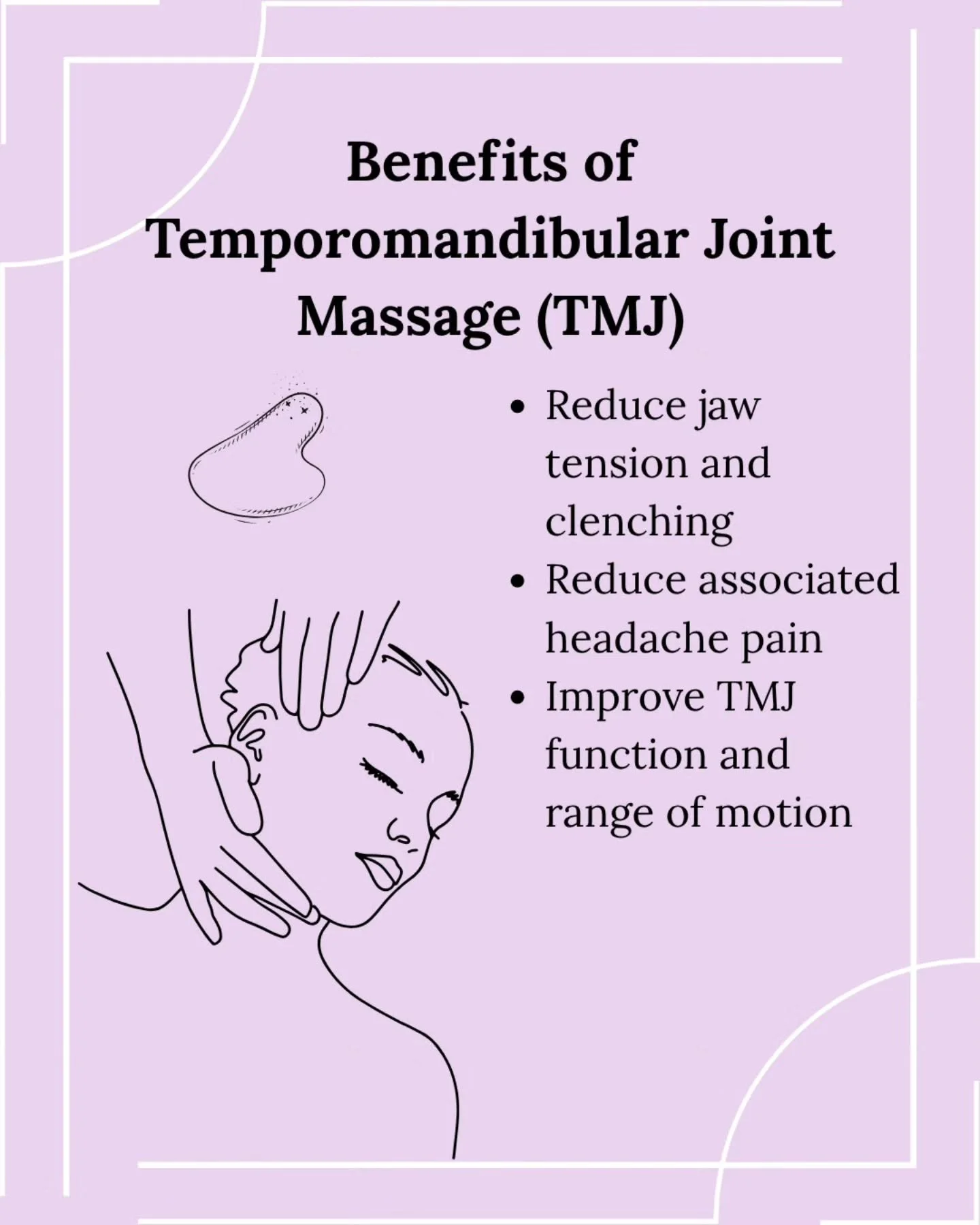 Tension headaches, jaw pain, clenching, stress sitting in your face?

TMJ massage is now available in clinic with Maya 🦋 on Tuesdays and Wednesdays.

This focused treatment helps release tension in the jaw, face, neck, and surrounding muscles to sup