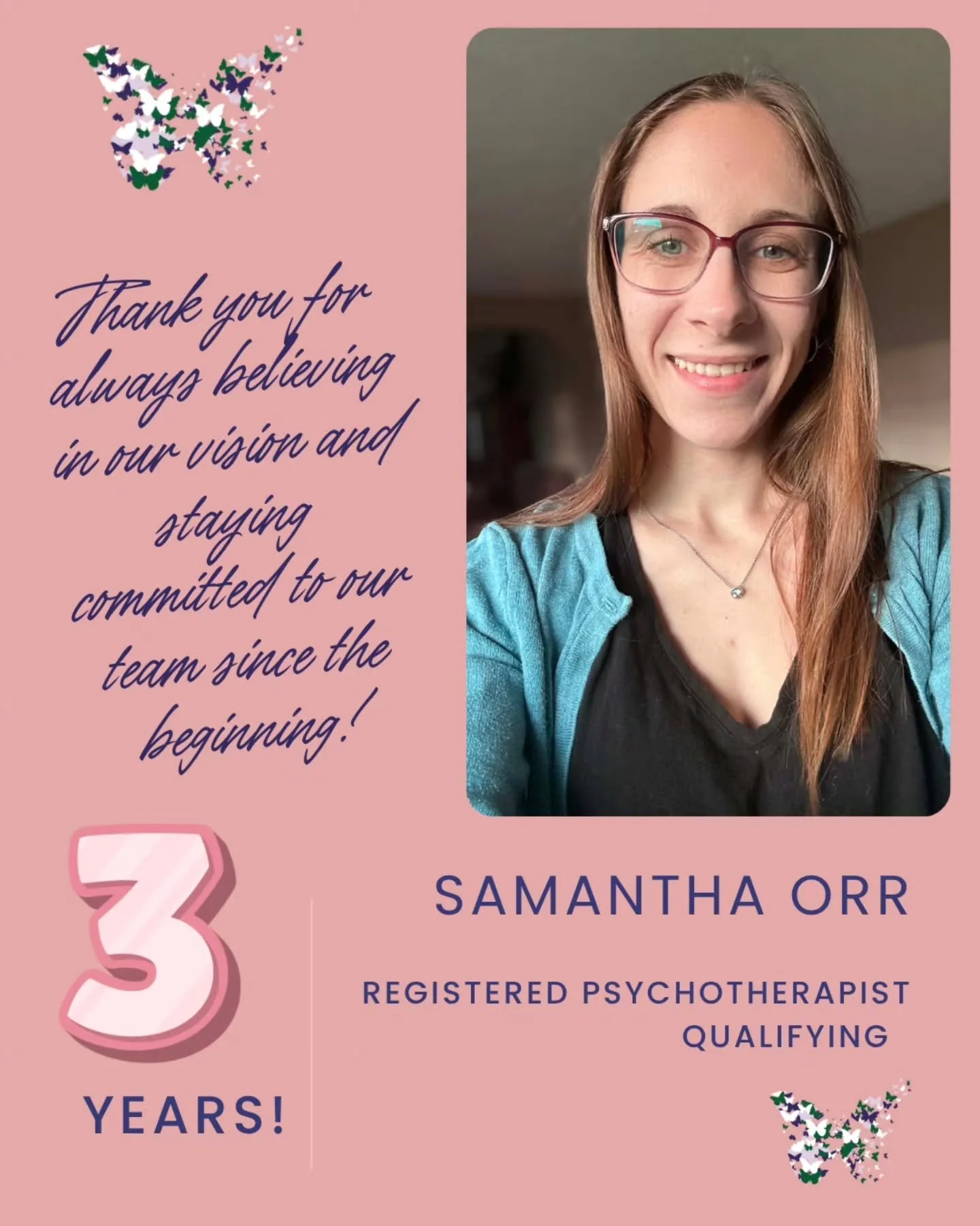 3 Years of Samantha 🦋

A special shoutout to Samantha as she celebrates 3 years with Wellness Within! 🩷

Samantha was our very first team member&mdash;the one who believed in the vision before the logo was even finished. Since day one, she has been