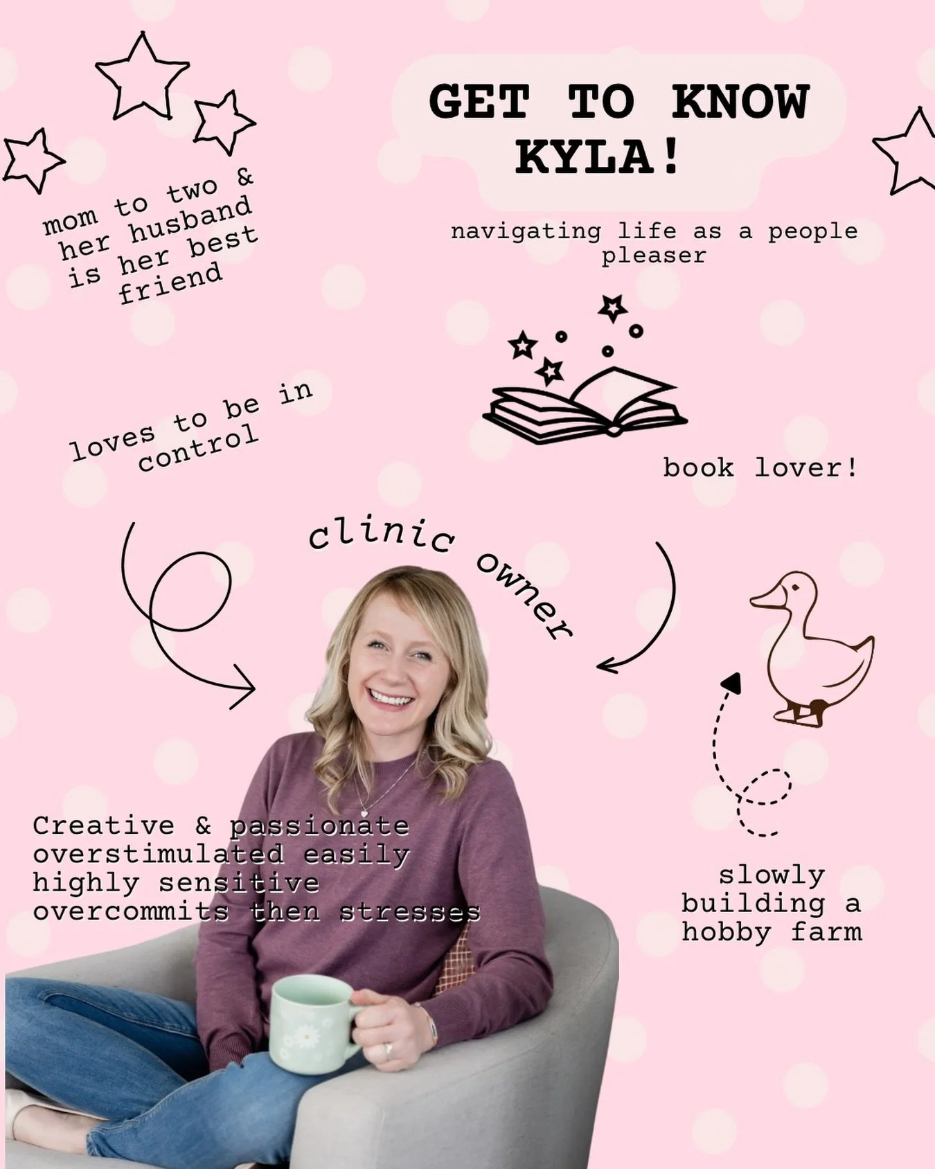 Introducing our HUMAN therapists 

Hi, I&rsquo;m Kyla 👋

I&rsquo;m the clinic owner and original visionary here at Wellness Within. Mom of two, book lover, recovering people-pleaser, and someone who is usually juggling more ideas than there are hour