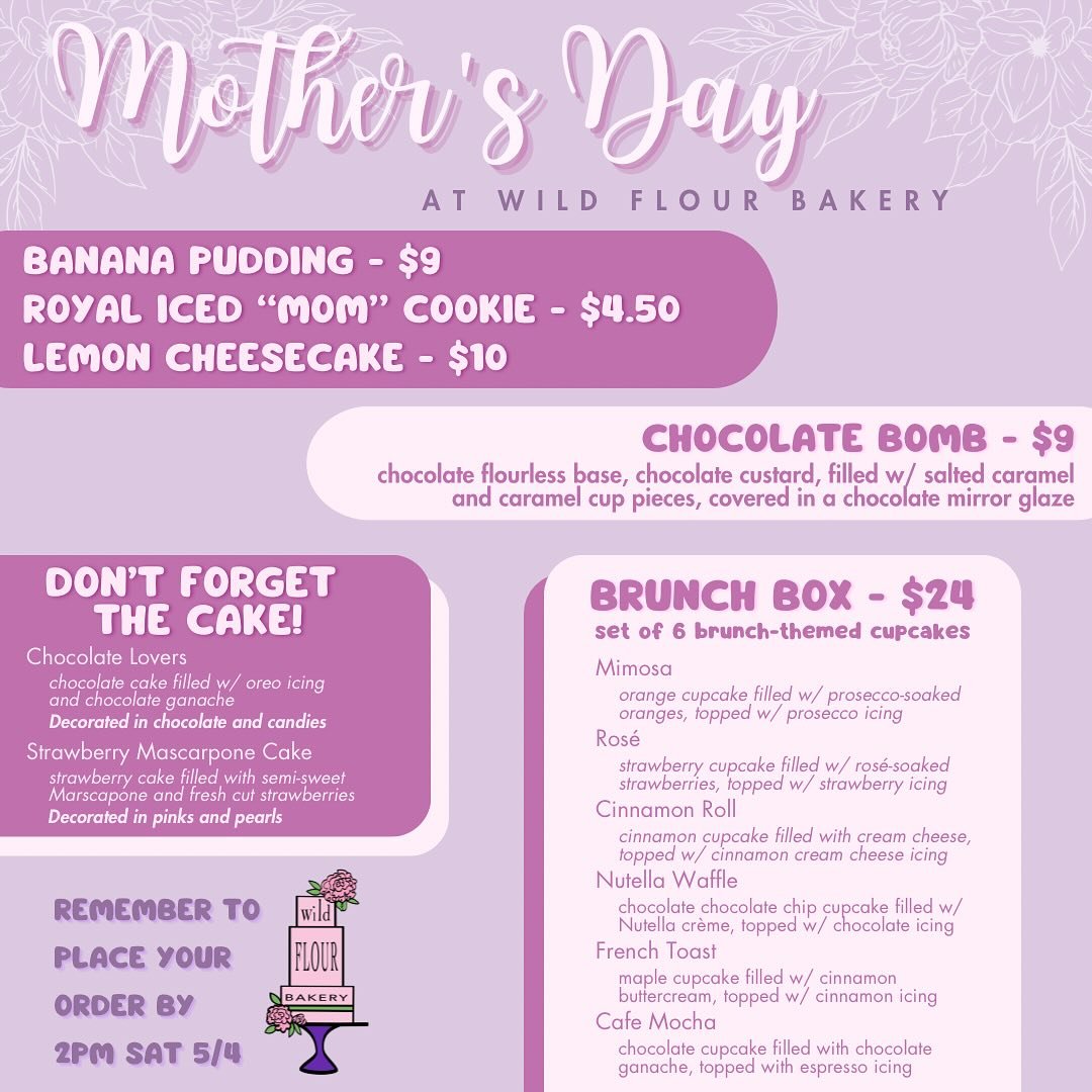 Celebrate the mother figure in your life with treats that will make her smile🥰

Whether she prefers rich and chocolatey, or light and fruity&mdash;we&rsquo;ve got the perfect dessert for every Mom🍰

Place your orders today and show Mom how sweet sh