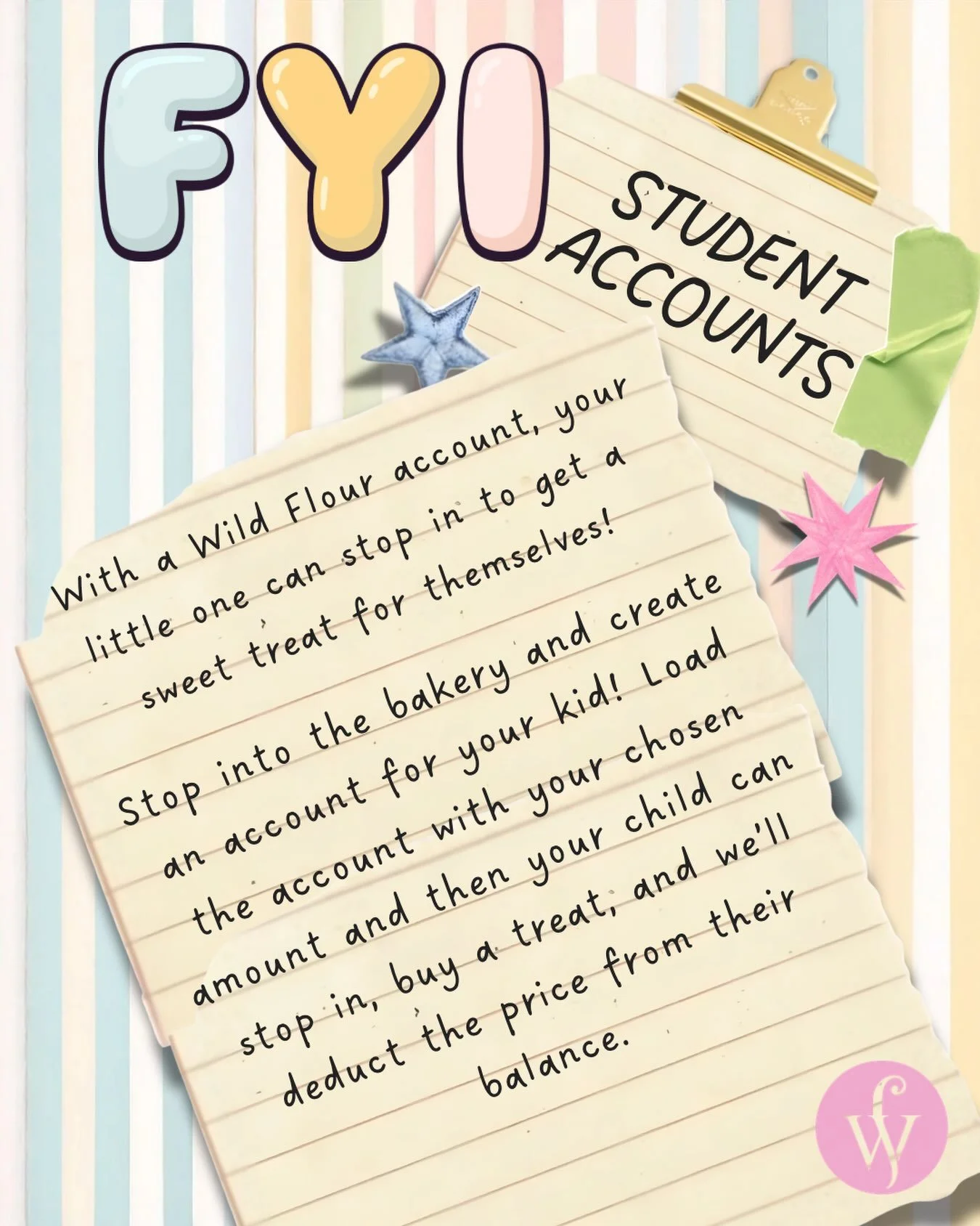 ✨Rocky River Parents!! Did you know we offer student accounts?! ✨🍪

With a Wild Flour account, your little one can stop in after school (or anytime) to get a sweet treat for themselves. 

All you need to do is set up an account for them with pre-loa