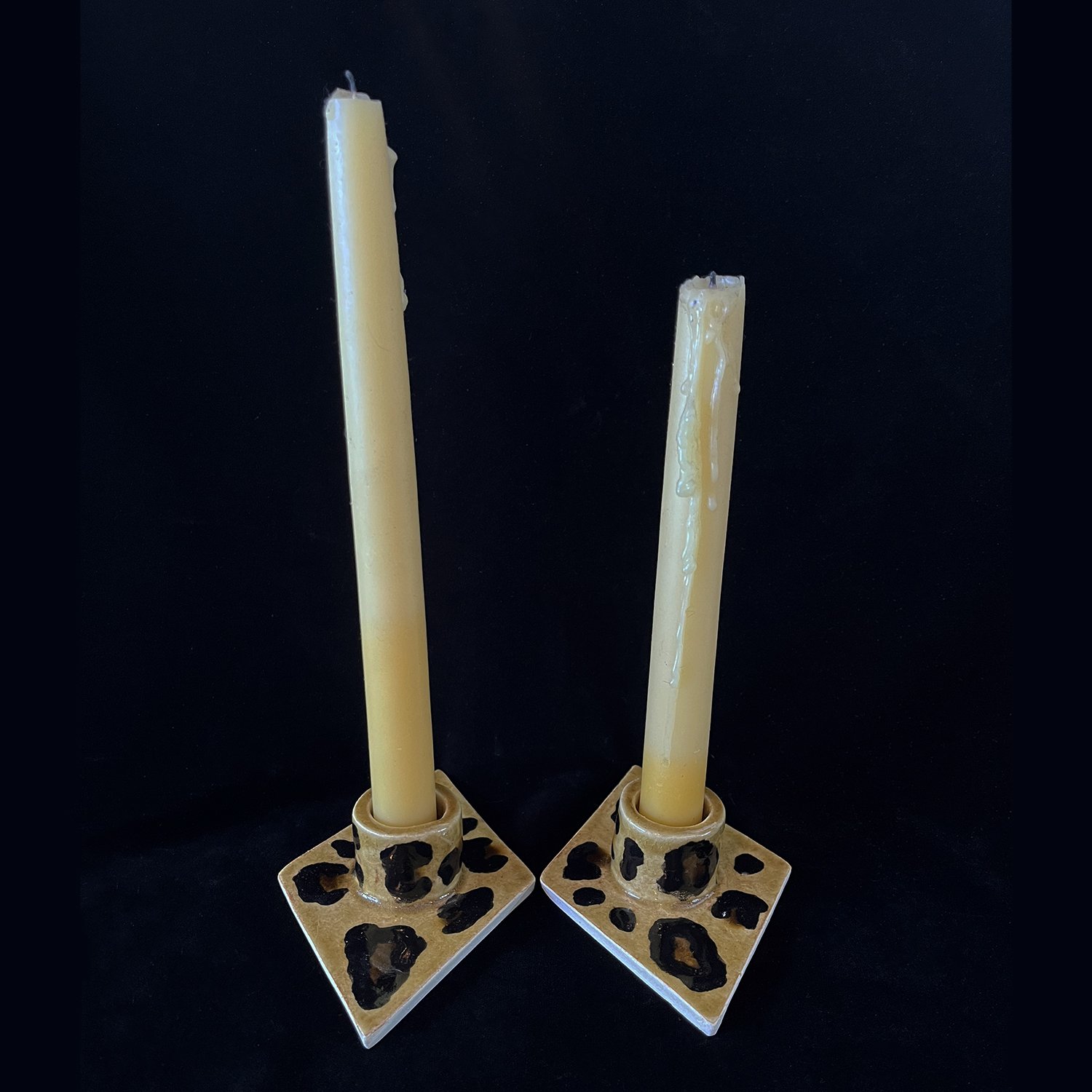 LAST CHANCE: Pair of Leopard Print Candleholders