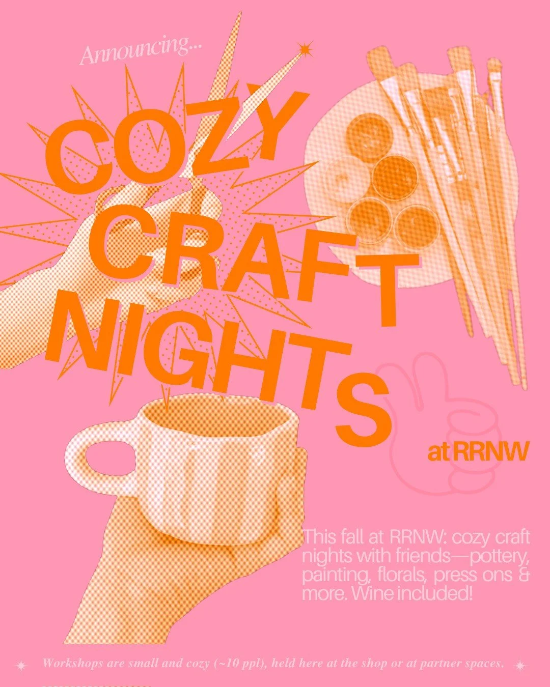 🎨 🧶 🧑&zwj;🎨 🍷  A R T S +  C R A F T S @ R R N W 🎨 🧶 🧑&zwj;🎨 🍷 we're launching a series of cozy craft classes taught by local artisans + we couldn't be more gooped, gagged + geeked! DIY yourself all the way to the holidays while you sip on d