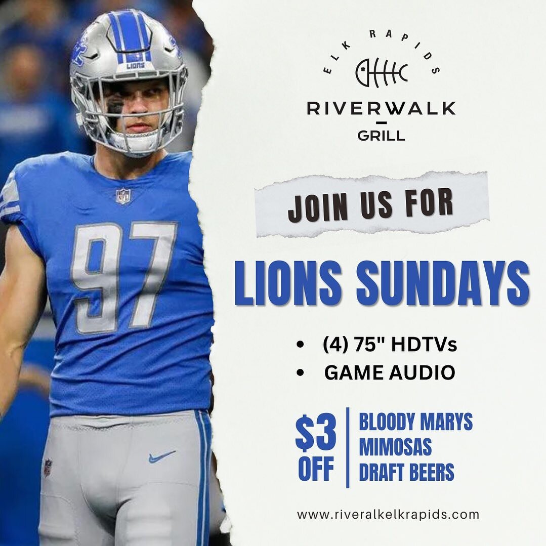 Join us every Sunday! We&rsquo;ll be showing the game on all of our new 75&rdquo; HDTVs with game audio on surround sound!

Drink specials during game

Let&rsquo;s Go Lions! 🦁 

#nflfootball #detroitlions #sundayfunday