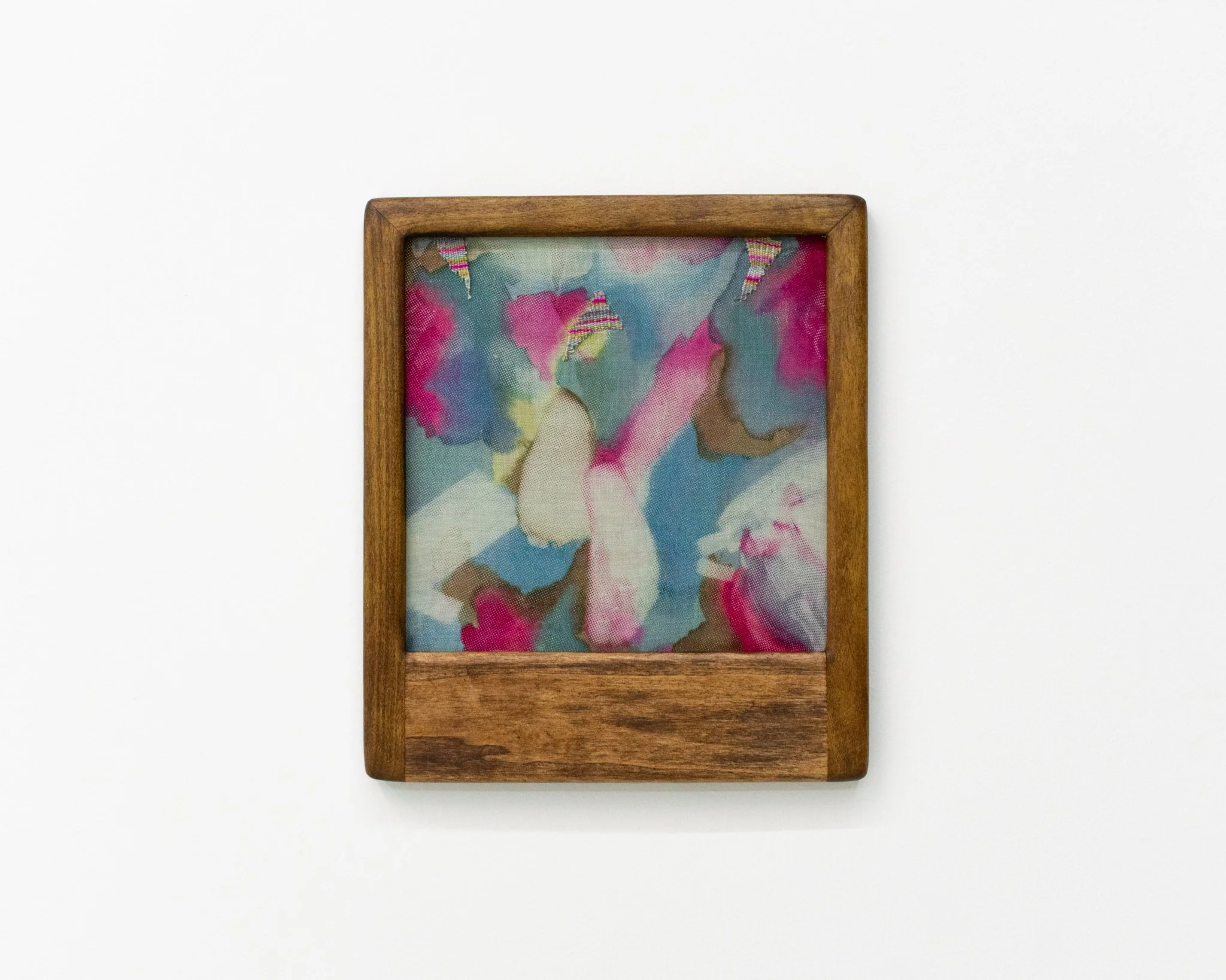 𝘢𝘧𝘵𝘦𝘳𝘪𝘮𝘢𝘨𝘦 𝘝𝘐. 2026. silkscreen monoprint using fiber reactive dyes on dyed linen, dyed cotton. stretched in poplar artist's frame. 11.5" x 13.5".
