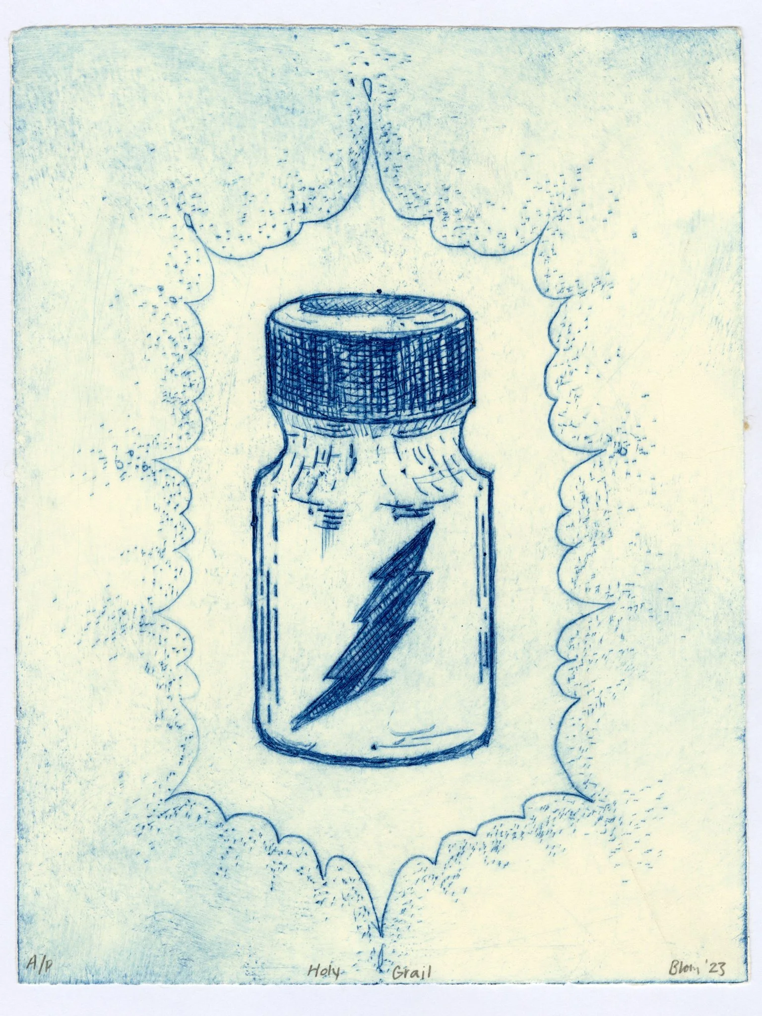 𝘩𝘰𝘭𝘺 𝘨𝘳𝘢𝘪𝘭. 2023. drypoint on legion stonehnege. 4" x 6". edition of 20. 