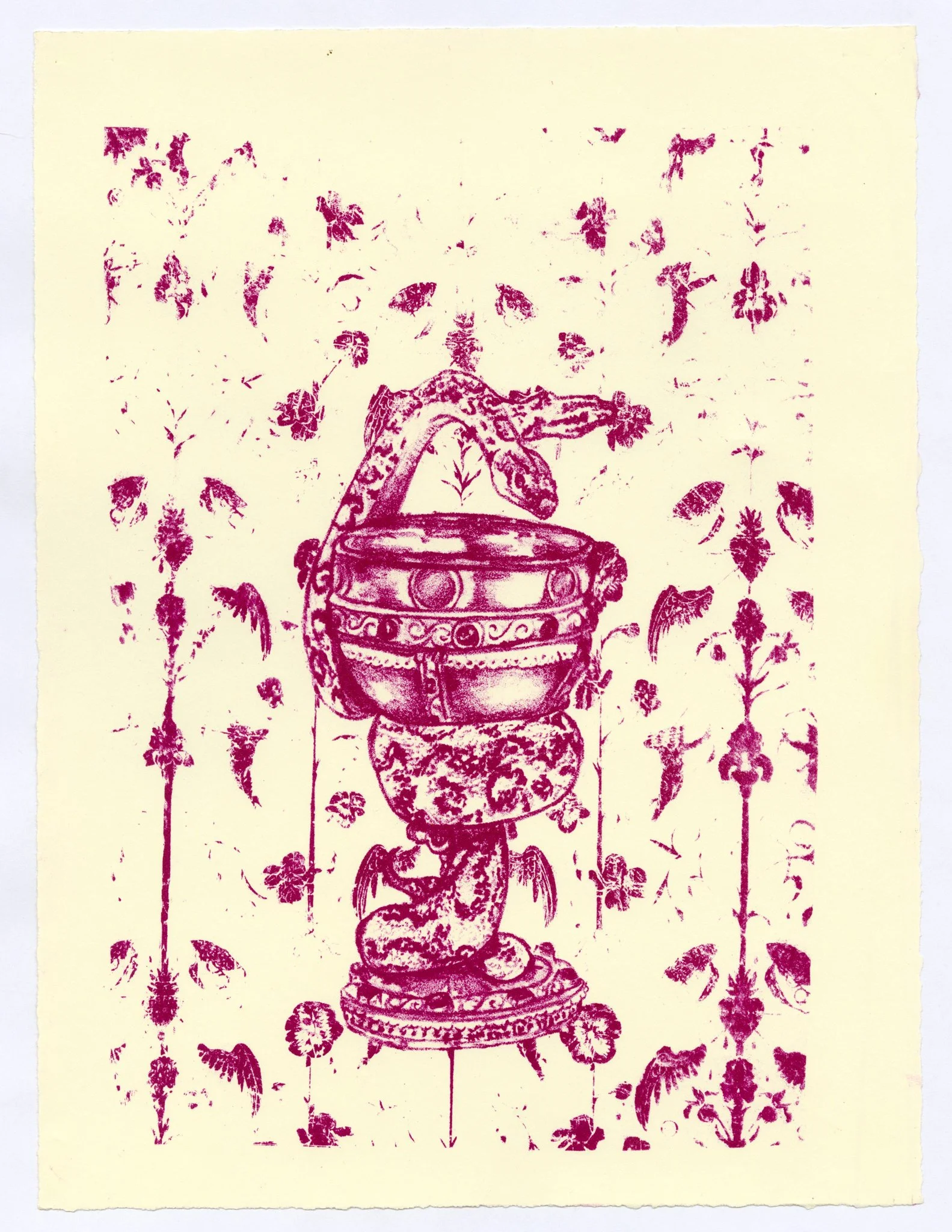 𝘵𝘸𝘪𝘯 𝘴𝘯𝘢𝘬𝘦𝘴. 2024. stone lithograph on legion stonehnege. 9" x 12". edition of 10. 