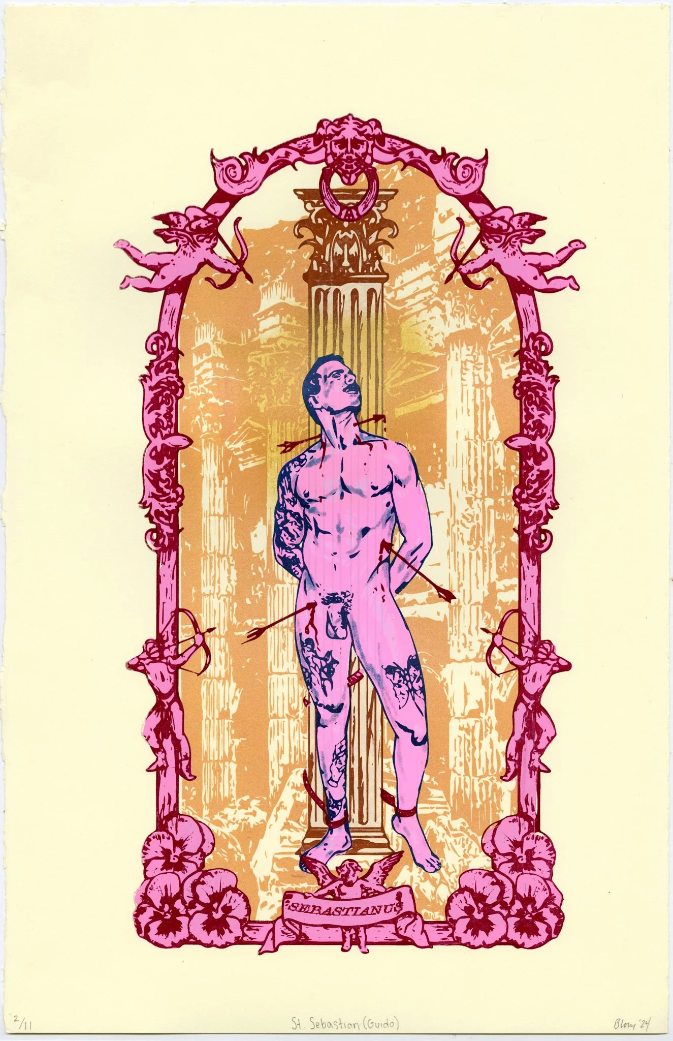 𝘴𝘵. 𝘴𝘦𝘣𝘢𝘴𝘵𝘪𝘢𝘯 (𝘨𝘶𝘪𝘥𝘰). 2024. screen print on legion stonehnege. 11" x 17". edition of 11.