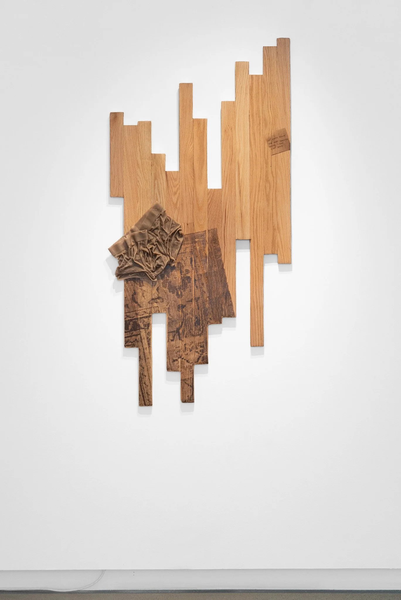 𝘥𝘺𝘭𝘢𝘯 - 𝘢𝘶𝘨𝘶𝘴𝘵 14, 2025. 2026. red oak hardwood, screen printed woodstain, metal leaf, cast wax. 60" x 29".