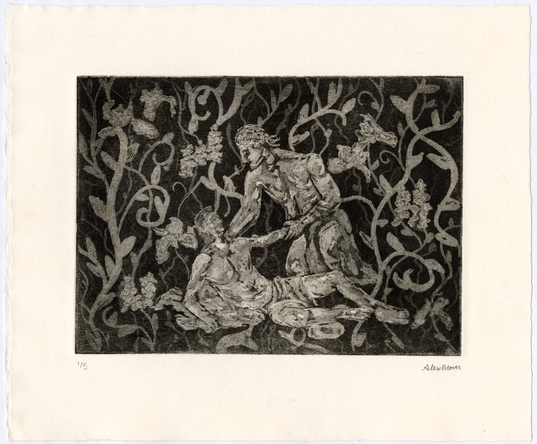 𝘢𝘱𝘰𝘭𝘭𝘰 𝘢𝘯𝘥 𝘩𝘺𝘢𝘤𝘪𝘯𝘵𝘩𝘶𝘴. 2023.
copper etching with aquatint.
8" x 10".
edition of 5.