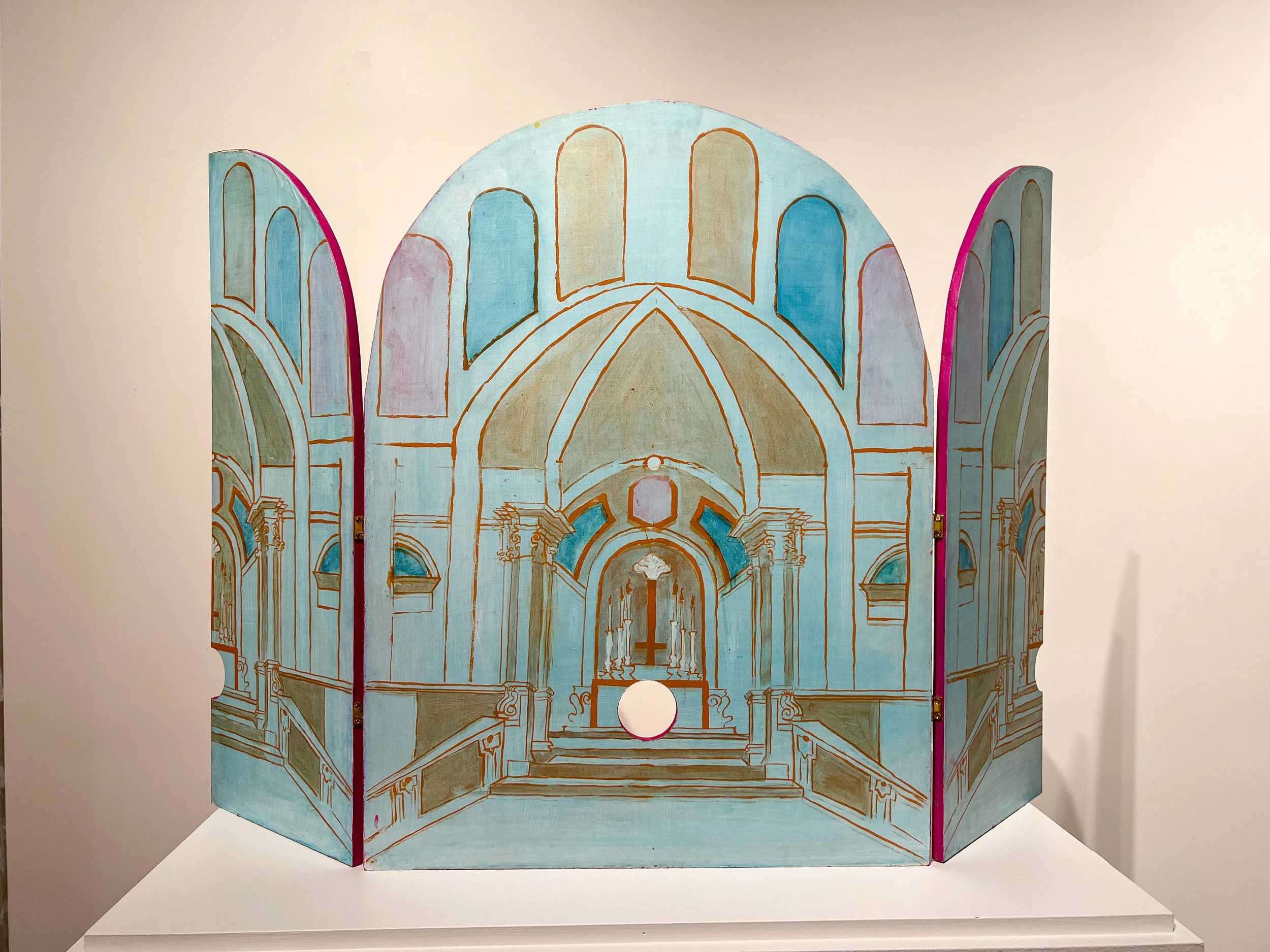 Glory [exterior] (2023). Latex paint, acrylic, oil, screen print on MDF. 48" x 32" x 0.5". 