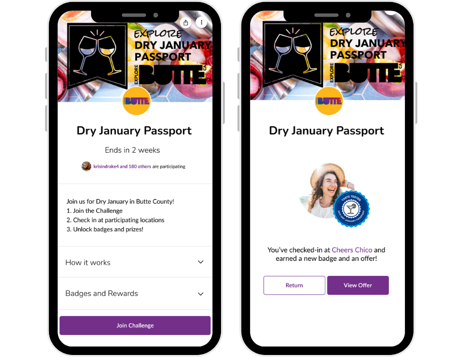 Participants can earn badges and access exclusive offers by checking in at participating businesses during Explore Butte County’s Dry January Passport event.