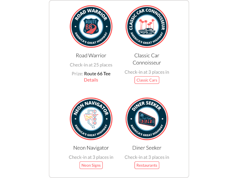   Incentive participants to check-in at specific types of points of interest with category milestones.  
