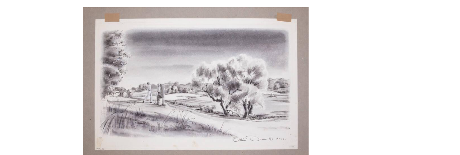 Olin Dows watercolor of Lydig Hoyt, Jr. and FDR playing golf on the Staatsburg golf course.