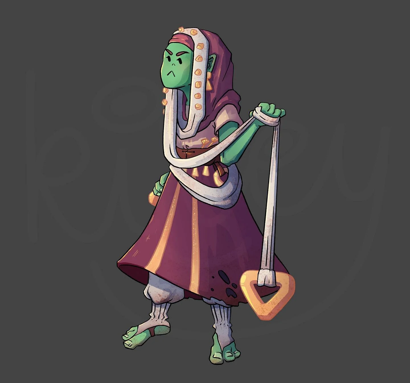 Game character design for one of the three goblins I created. Each of them has their own weapon, and I felt like her scarf was cooler than a sword. ✨

This class has been keeping me busy, that&rsquo;s for sure, but I love it 😭 I just need more hours