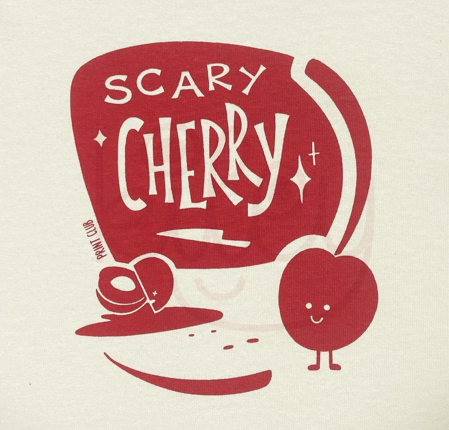 Made this mid-century scary cherry print for scad&rsquo;s print club in March. I&rsquo;ve got a new fruit lined up for another print. But no hints! It&rsquo;ll be a surprise :)
 I&rsquo;ve got some versions of the shirt up on @cottonbureau if you&rsq
