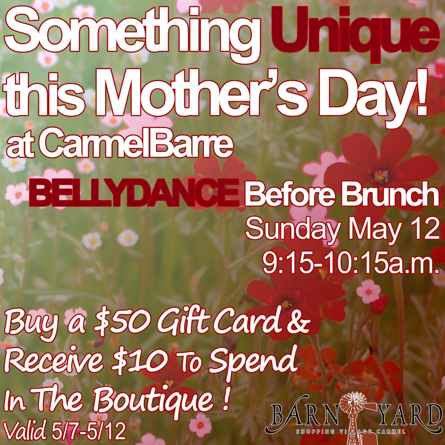 Enjoy something unique this Mother&rsquo;s Day @carmelbarre ! On Sunday May 12th from 9:15-10:15a.m. try Belly Dancing Before Brunch. PLUS, buy a $50 gift card and receive $10 to spend in the boutique. 

#carmel
#carmelcalifornia
#carmelca
#thebarnya