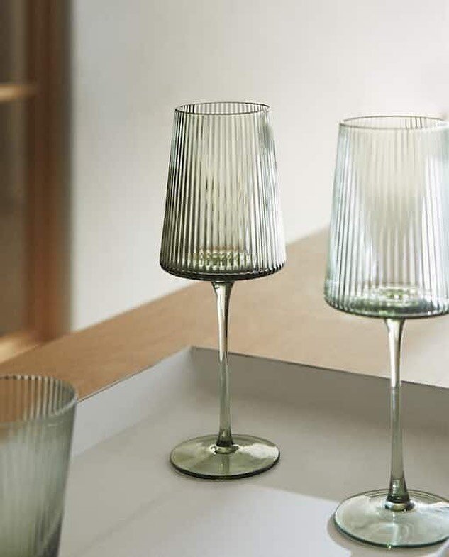 Why does glassware have to be boring? Olive ribbed wine, champagne &amp; tumbler glasses as a Social offering.