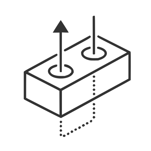 Line drawing showing arrow passing through block to indicate cable managment