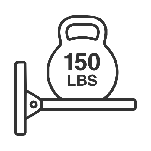Line drawing showing fold down murphy table supporting 150 lbs weight
