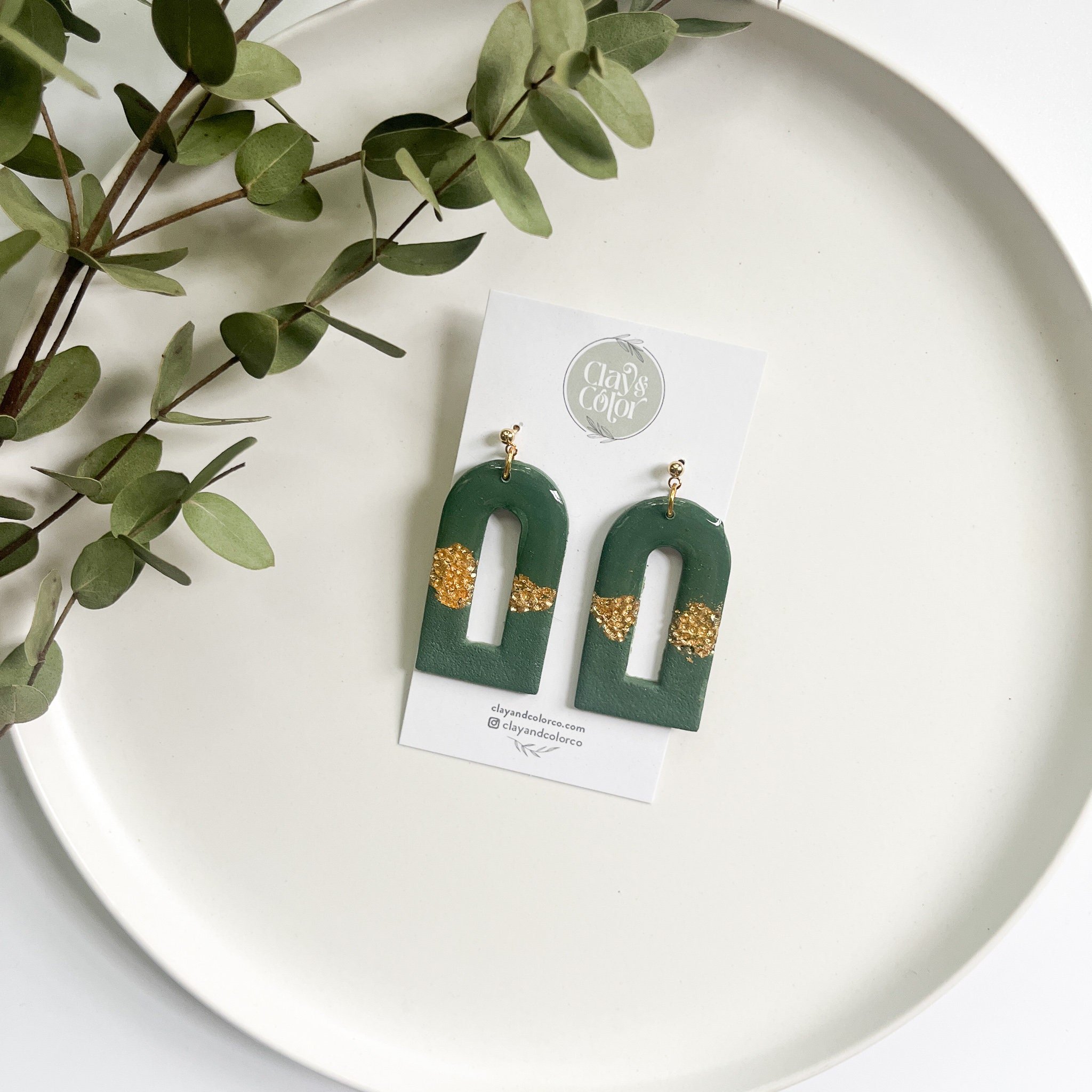 Green Statement Polymer Clay Earrings, Textured Dangle Jewelry, Statement Earrings