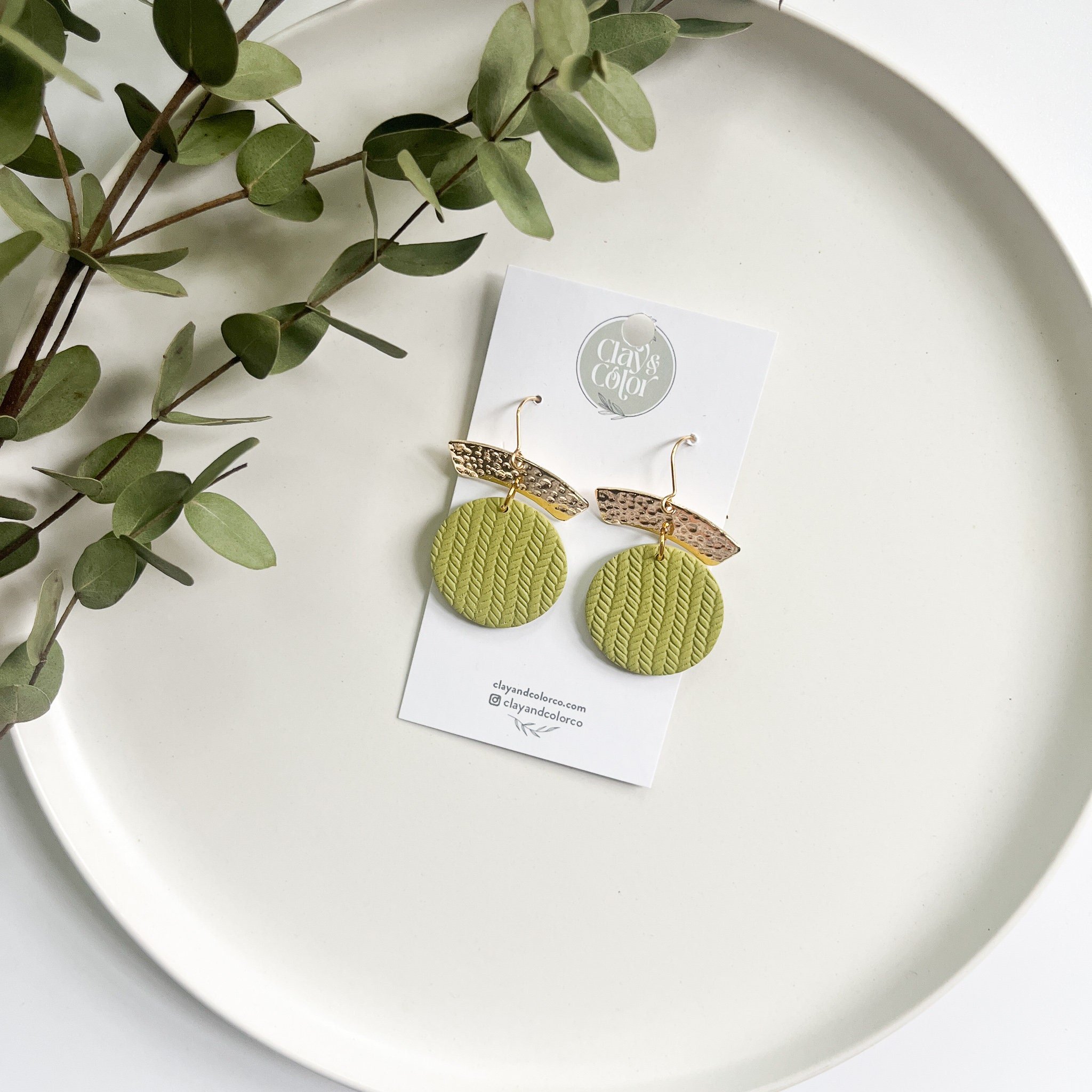 Green Statement Polymer Clay Earrings, Textured Dangle Jewelry, Statement Earrings