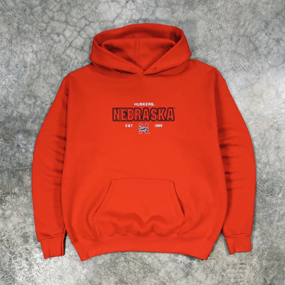 L) Vintage 90s Hoodie Nebraska Huskers Embroidered Lee Sport 