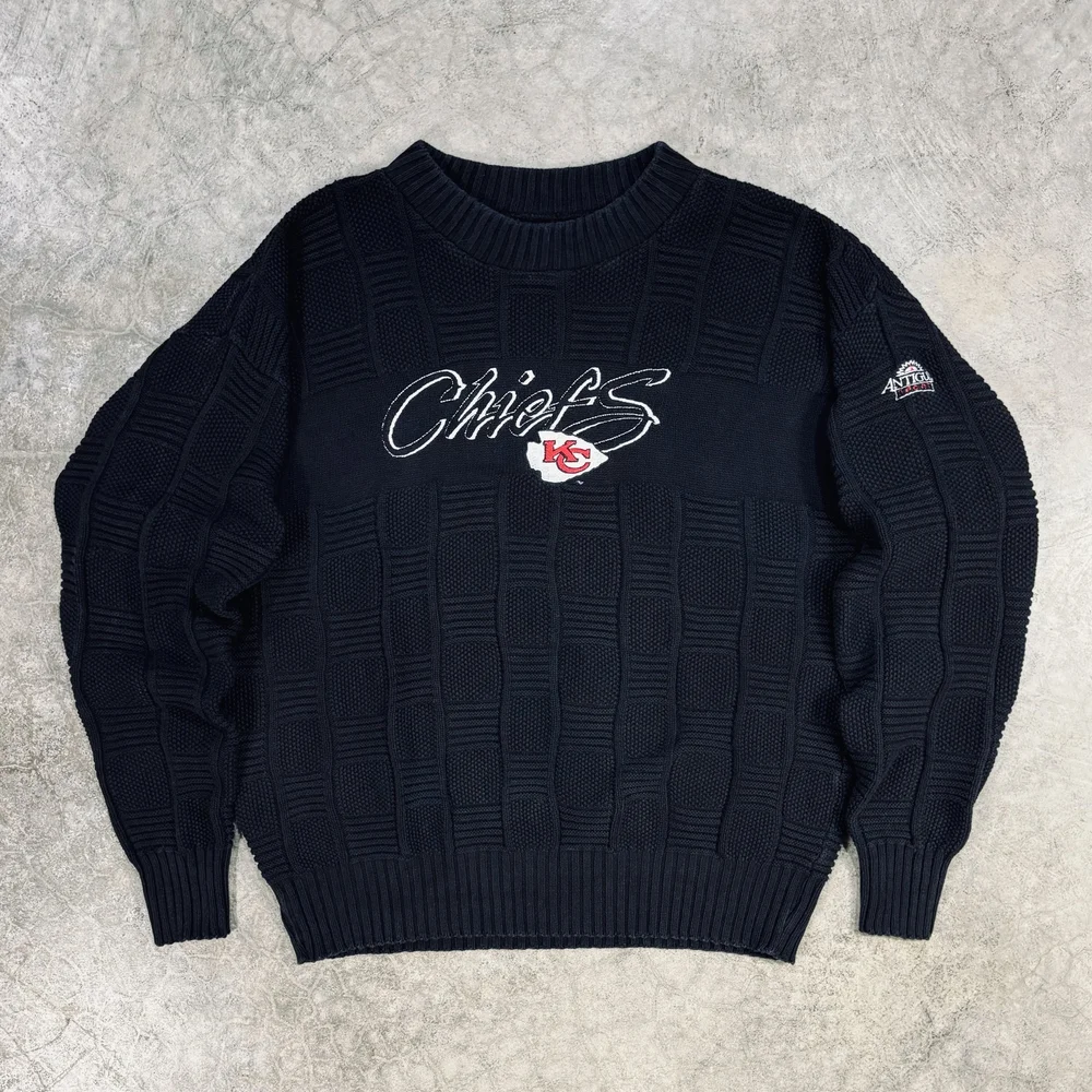 L/XL) Vintage 90s Kansas City Chiefs Knit Sweater Black 
