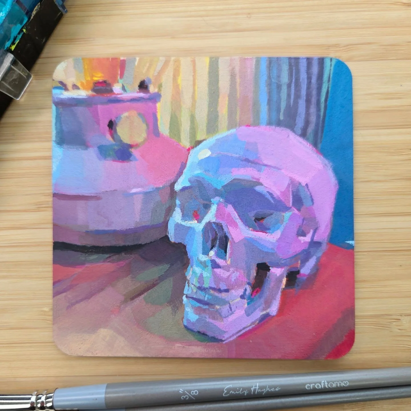 #coastcard 1 ✨️ gouache on 4x4" coaster

I've always wanted to take part in @warriorpainters december coastcard challenge, and I figured why not this year? I don't expect I'll do many, but I'd be happy with 6! 👀

I felt a little rusty painting 