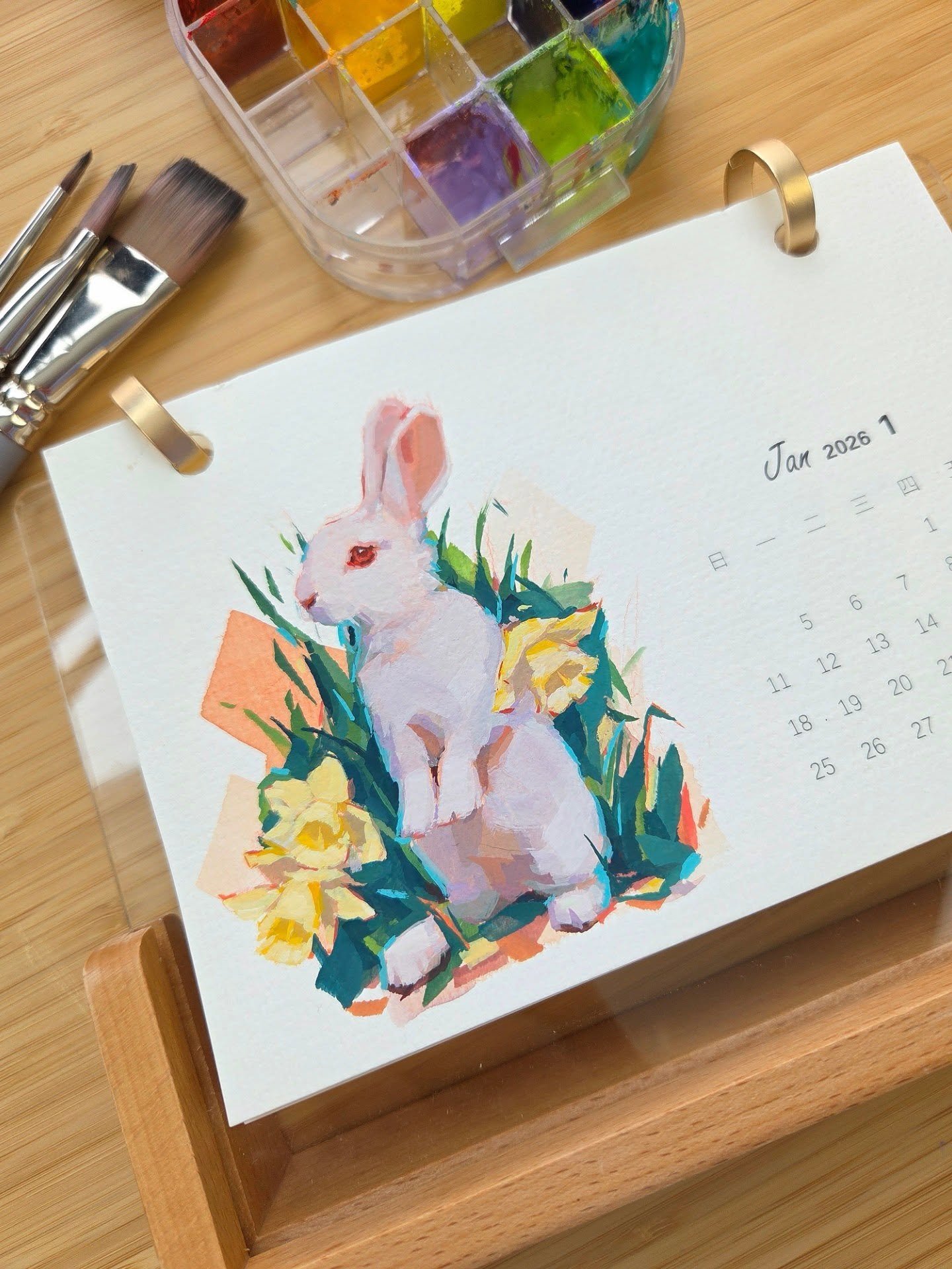 Painted this little bun for January to celebrate the launch of my limited edition Boundless Burrows Sketchbook and Palette box set with @etchr_lab 🐇💐 (Available until Feb 20th)
I'm also just dreaming of spring :')

[This little calendar doesn't com