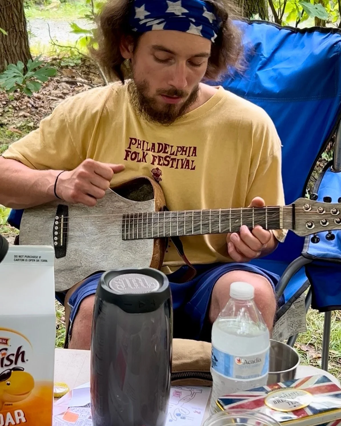 Good times with Philadelphia based artist @jason.nesta making music in the Poconos. #guitar #camping #hempguitar