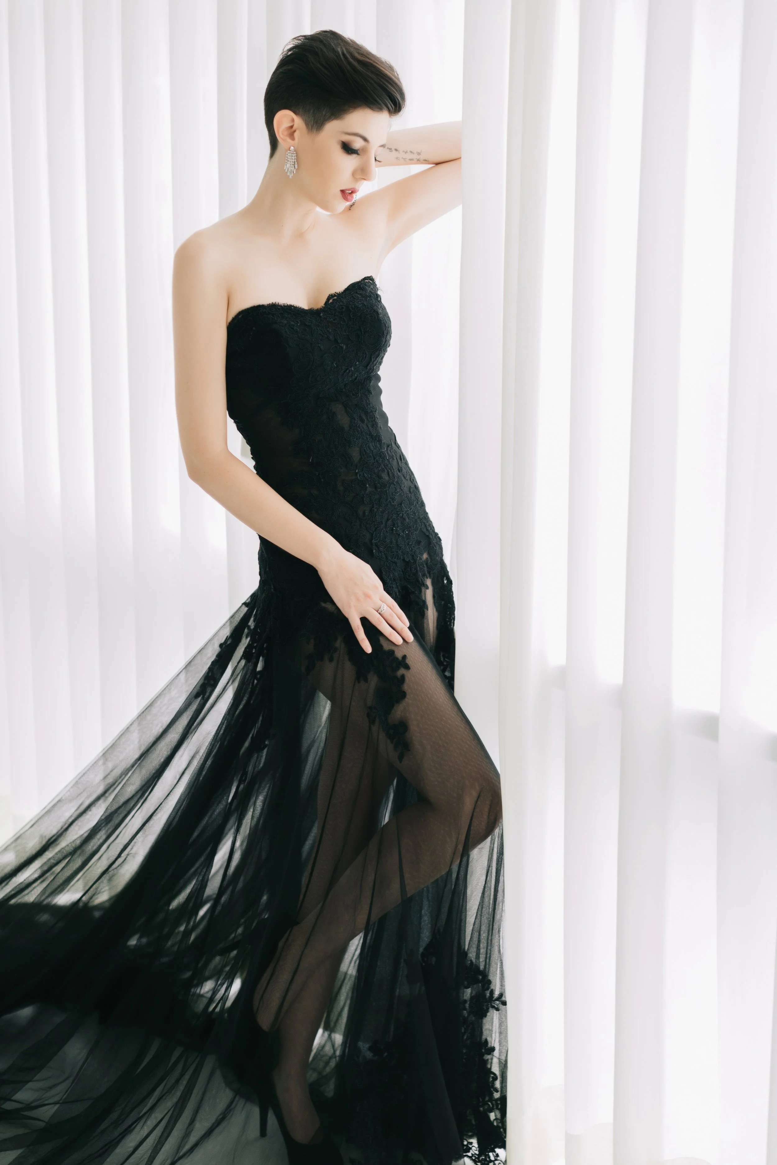 Black Dress Downward Gaze