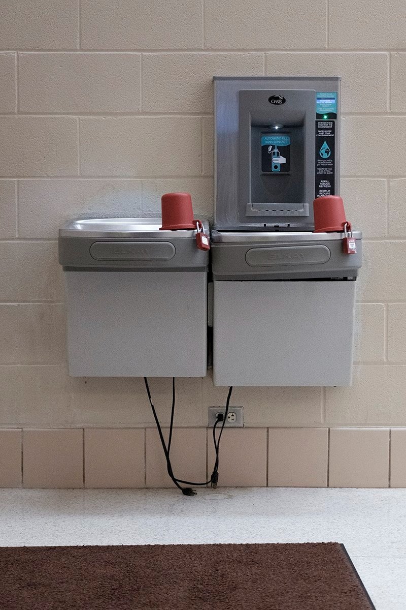 Water fountains locked out in East Palestine High School.
